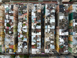 Top down view of compact building block in Hong Kong city