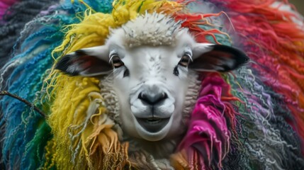 Colorful Sheep Amidst Dyed Wool
