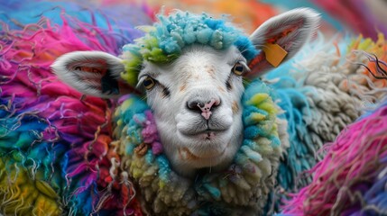 Colorful Sheep Amidst Dyed Wool