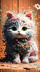 Beautiful floral Kawaii Kitty. Generative Ai.