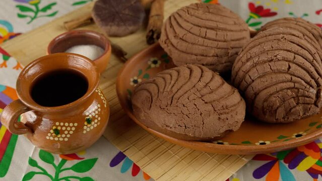 Mexican bread and a cup of coffee, conchas