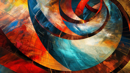 An abstract representation of strings creating a bridge between parallel universes, vibrant and dynamic. Dynamic and dramatic composition, with cope space