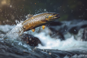 brown trout jumping out of the water