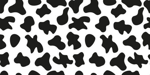 Black and white cow print. Seamless pattern of organic shapes. Camouflage texture. Simple design for fabric, print, cover, banner, wallpaper. Vector illustration.