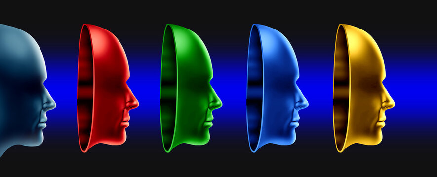 Multiple Personality Disorder and Dissociative Identity Disorders or DID as a mental health diagnosis and Psychotherapy symbol.