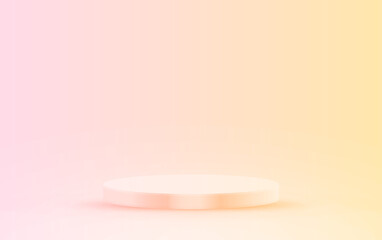 Round pink and orange stage podium illuminated with light. Vector for product presentation