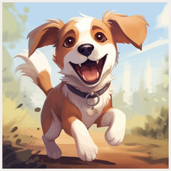 Vector illustration of funny cartoon breeds dog