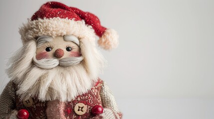 Santa Claus doll with rosy cheeks and a festive outfit, white background, Traditional, Photography,