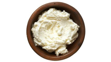Cream cheese in a bowl on a transparent background, perfect for breakfast spreads, healthy eating, and gourmet recipes. Fresh, creamy, and delicious, this dairy product is ideal for culinary creations