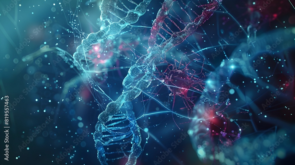 Poster captivating visualization of biotechnology's innovative force blending science and futuristic