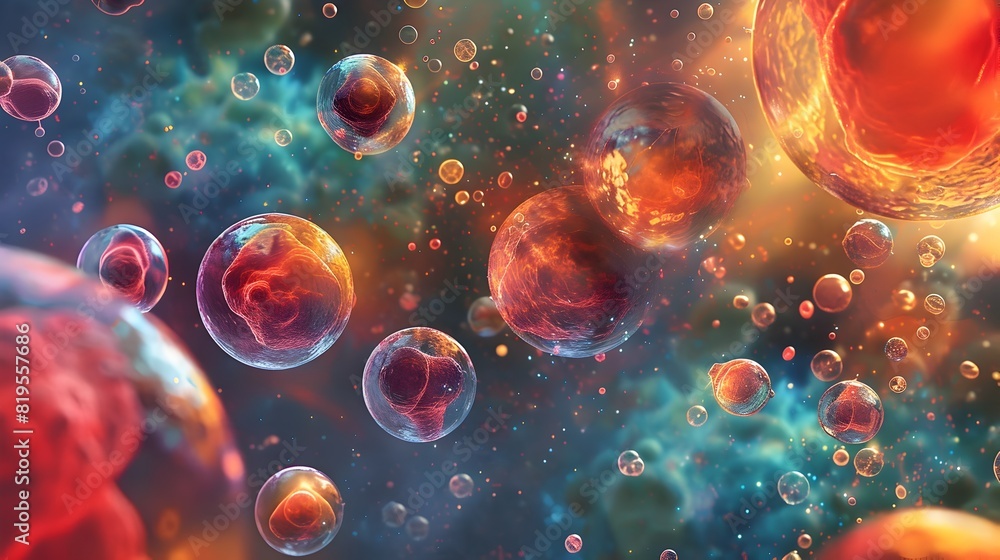 Poster vibrant abstract interpretation of stem cell research and its transformative potential