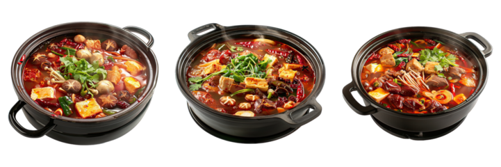 Chinese Hot Pot isolated on transparent png background. Generative ai