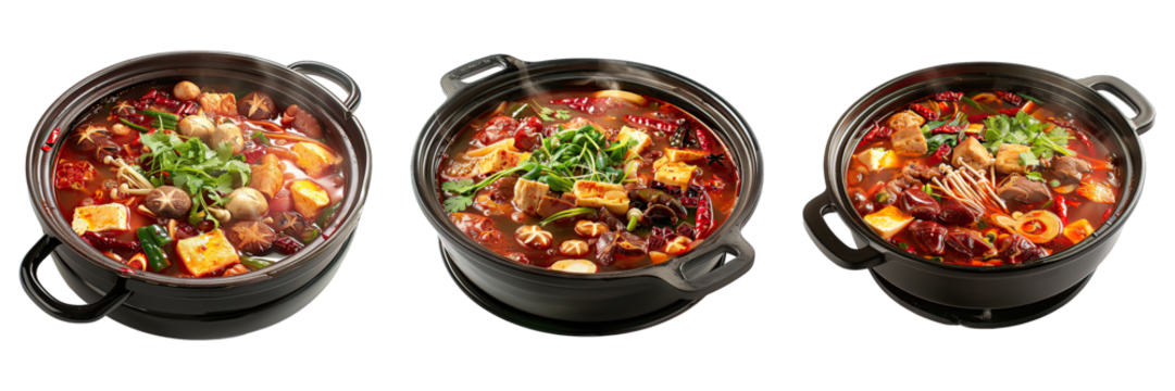 Chinese Hot Pot isolated on transparent png background. Generative ai