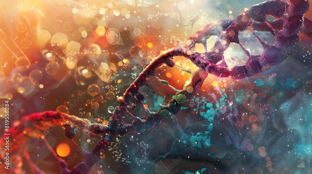 Poster interpretation of the interdisciplinary nature of bioengineering with abstract visuals depicting