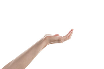 Adult man left hand to hold something isolated on white