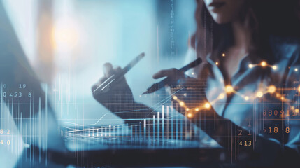 Business Financing Accounting Banking Concept, Businesswoman doing finances and calculating financial report with business graph growth cahrt, finance and investment concept