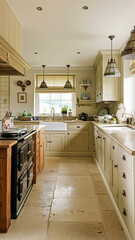 Fototapeta premium Bespoke kitchen design, country house and cottage interior design, English countryside style renovation and home decor idea