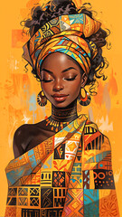 Obraz premium Sunlit Serenity: Joyful Black Woman Embraces Cultural Tapestry