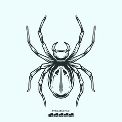 Vector Illustration Spider Handdrawn Simetrical