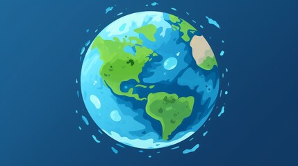 Naklejka premium Colorful Earth showing continents oceans against dark blue background.