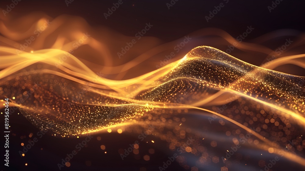 Poster shimmering golden waves of light and motion in a captivating abstract composition