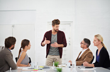 Business people, teamwork and meeting in office for strategy for project management, information and client feedback. Conversation, boardroom and creative ideas for collaboration on company task. © peopleimages.com