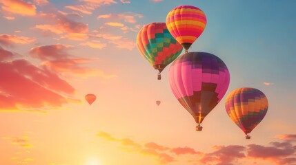 Fototapeta premium Sunset Hot Air Balloon Flight Over Scenic Landscape
