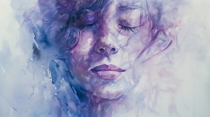 Produce a captivating frontal view abstract portrait in a traditional watercolor style