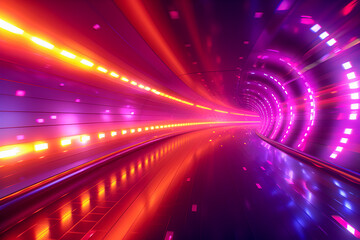 Futuristic neon tunnel with vibrant lights