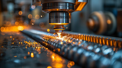 A detailed view of an automated manufacturing process, showcasing precision engineering and modern machinery in action