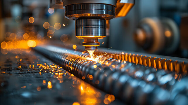 A detailed view of an automated manufacturing process, showcasing precision engineering and modern machinery in action
