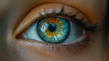  A high-definition view of the human iris, showcasing its unique patterns and colors with stunning clarity
