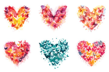 Watercolor love shape by butterfly illustration vector