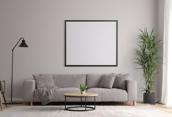 Frame mockup ISO A paper size. Living room wall poster mockup design. Interior mockup with house background. Modern interior design. 3D render