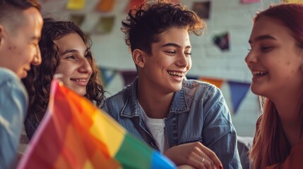 Fototapeta premium An LGBTQ+ youth group discussing empowerment and self-expression