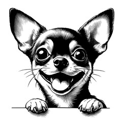 Hand drawn cute peeking Chihuahua, vector sketch isolated on transparent background.	