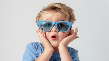 Boy in Blue Sunglasses Surprised