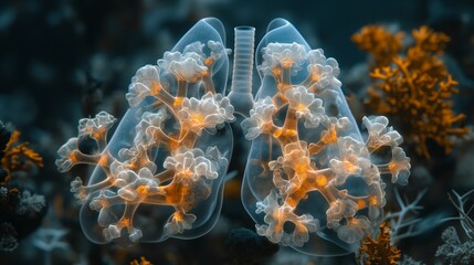 An intricate macro shot of the human lung, illustrating the delicate structure responsible for oxygen exchange in the body
