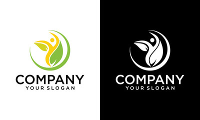 Creative human Leaf logo, leaf human figure logo design template vector