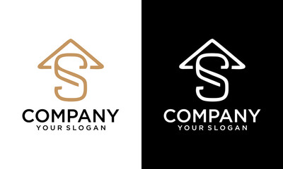 Creative Letter S in vector for Real Estate logo, Property and Construction Logo design for business corporate sign. Minimal logo design template on white  and black background.