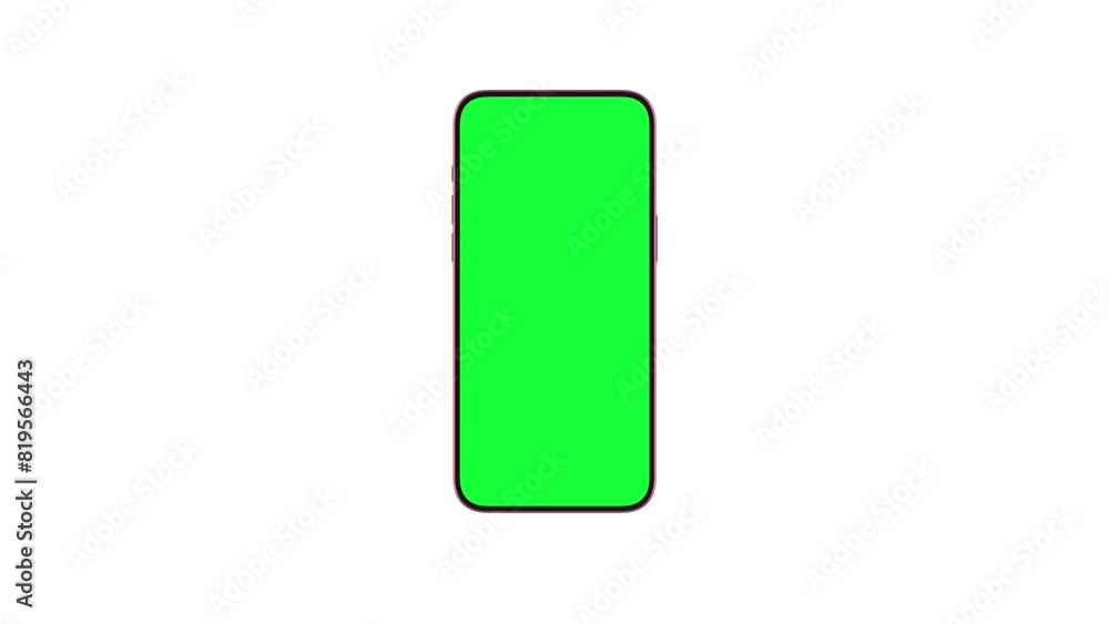 Fototapete smartphone display with green screen for chroma key. rotating mock up of pink smart phone with green