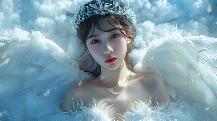 Ethereal Fantasy Portrait of a Graceful Celestial Princess in the Clouds