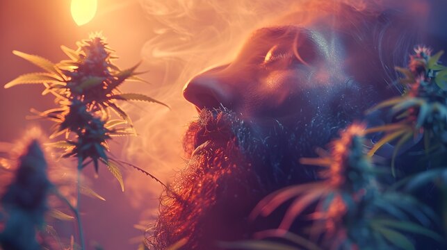 Surreal Psychedelic Cannabis Flower in Vintage Style