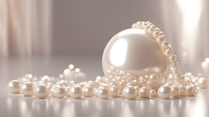 a white pearl necklace and a white pearl ball