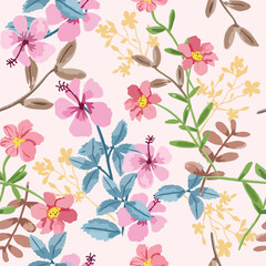 Beautiful blooming flower and leaf seamless pattern