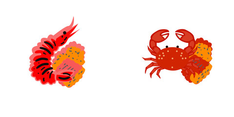 Isolated Shrimp and Crab Illustration