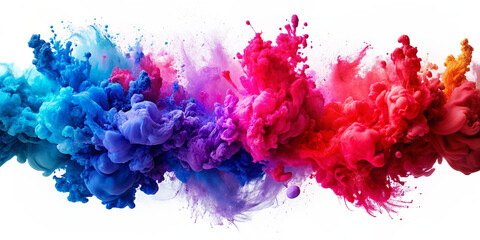 An electric blue and magenta pattern of colorful paint splashes on a white background, creating a vibrant and artistic display perfect for any event or visual arts project