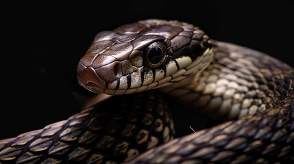 Close-up of snake against black background