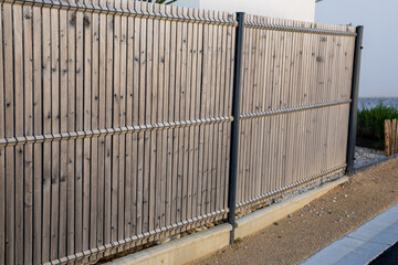wall wooden fence with pillar concrete structure street wood barrier modern house protect view home...