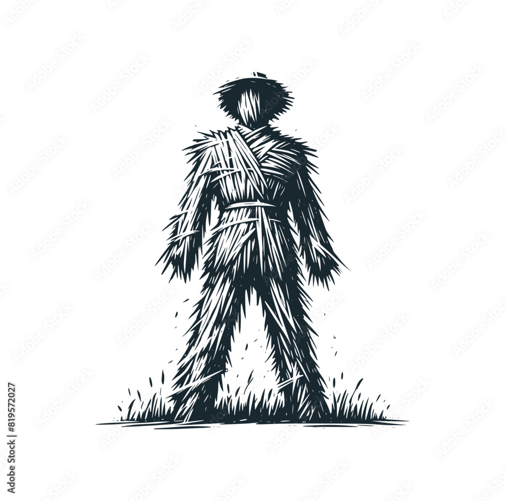 Sticker The straw man, Black white vector logo illustration. 